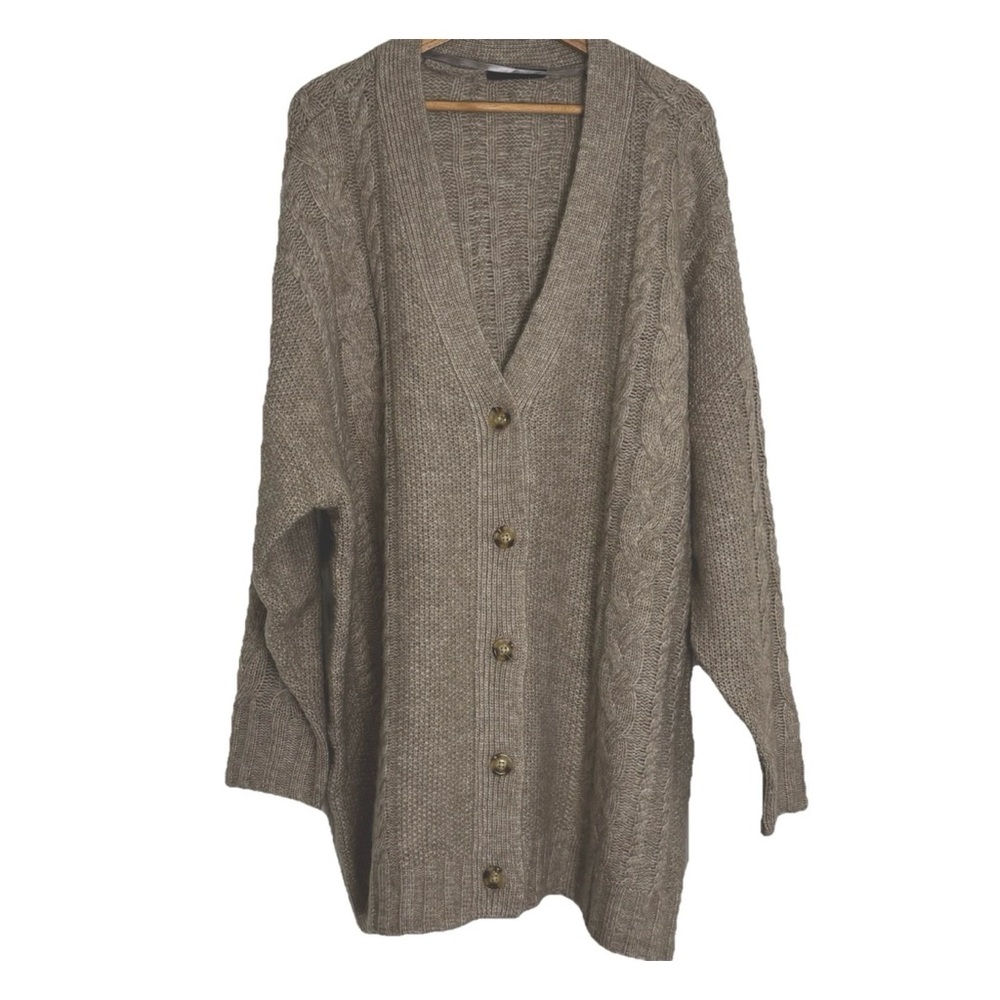 ❌SOLD❌ Lane Bryant Cardigan Sweater Button Size 26-28 Tan Brown Cozy Cable Knit - Picture 6 of 8